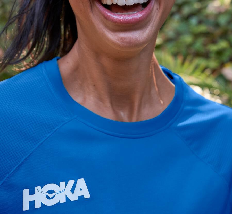 Top Hoka One One Mujer Azules - Performance Long Sleeve - YIXJ71924